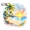 Tropical Landscape Wall Decor Sunset Palm Tree Seaside Decal, Watercolor Summer Beach Sticker, Art Coconut for Kids Bedroom Nursery Home Decorative