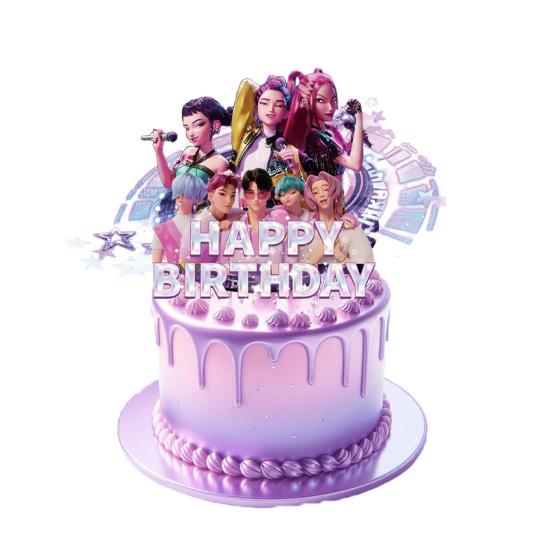 Birthday Party Decor Kit Themed Banner Cake Toppers & Spiral Balloons for K-POP Music Dance Theme Celebration Pink Girls Party Supplies