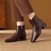 2025 Women's Soft Leather Mid-Heel Square Toe Boots with Velvet Lining for Autumn and Winter