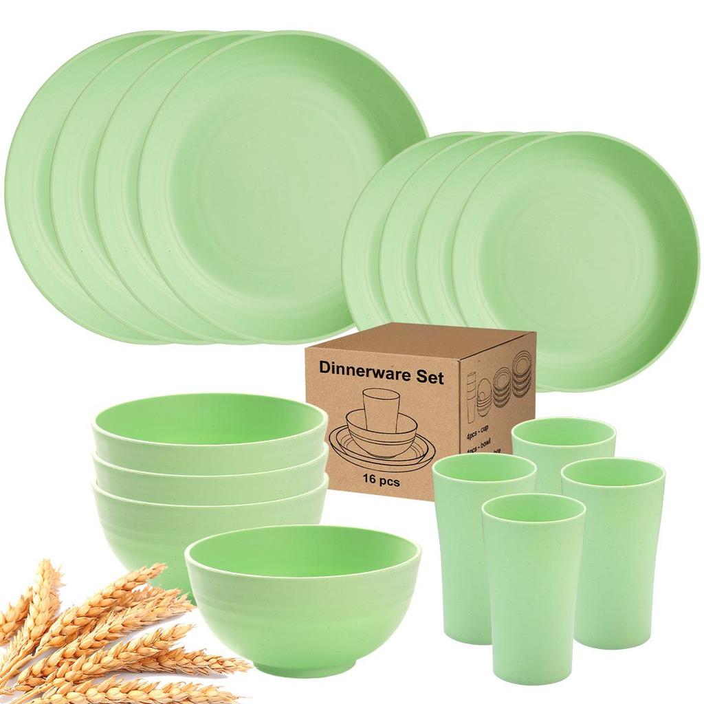 Eco-Friendly Wheat Straw 24-Piece Dinnerware Set: Plates, Bowls, Cups & Cutlery