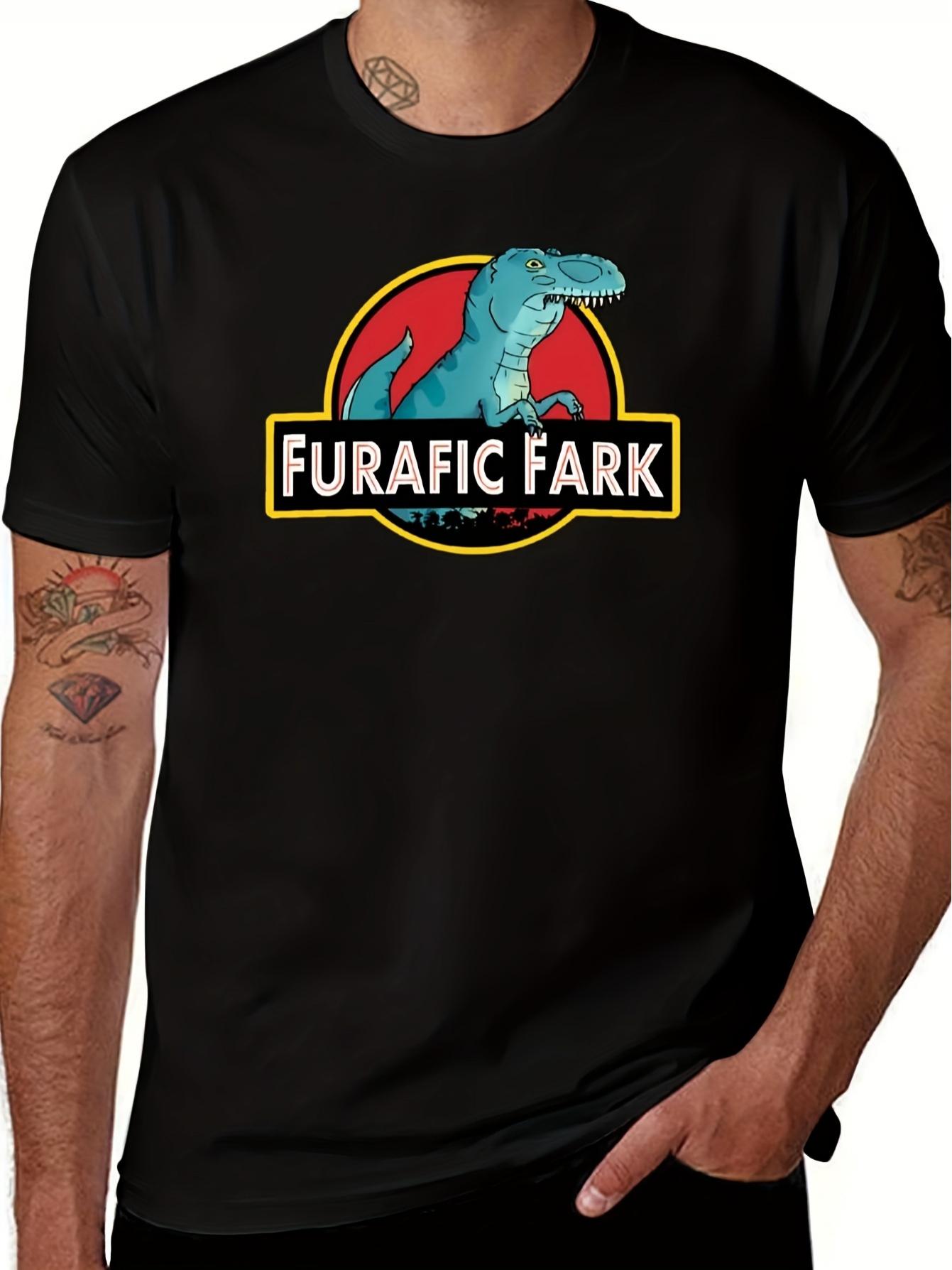 ZX Summer Mens FURAFIC FARK Pattern Tshirt A Fun Blue Dinosaur Design with Yellow and Red Accents 3XL