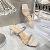High Heels Sandals for Summer 2026 Same Style Square Toe Transparent Diamond with Slippers Women's Outer Wear with Thick Heels