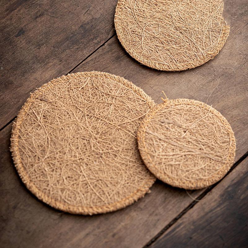 Retro Organic Loofah Sponge Cup Teapot Mat Durable Natural Kitchen Coaster Eco-friendly Teaware Tray Accessory Tea Ceremony