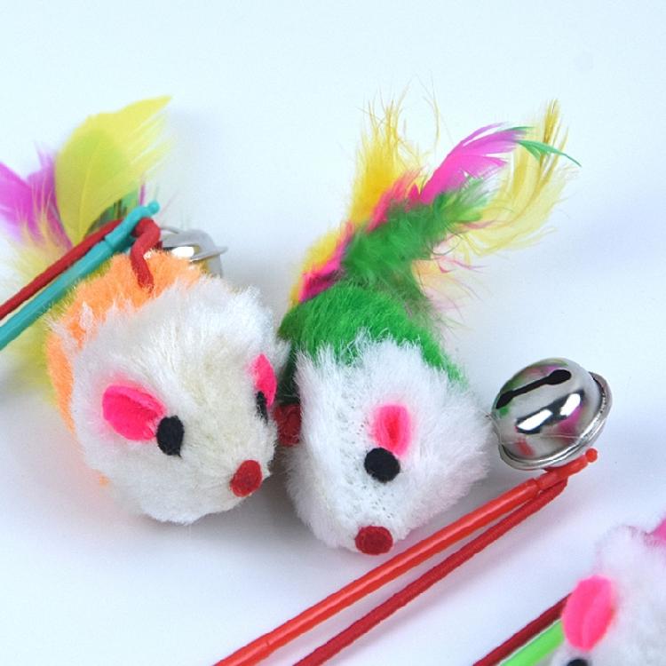 3Pcs Fake Mouse Feather Wand Chases Exercise Cat Teaser Stick Interactive Toy