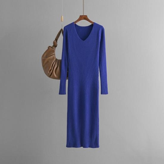 Women's Sweater Dress Fall Long Sleeve V Neck Ribbed Knit Split Long Dress Casual Bodycon Slim Fit Midi Dress