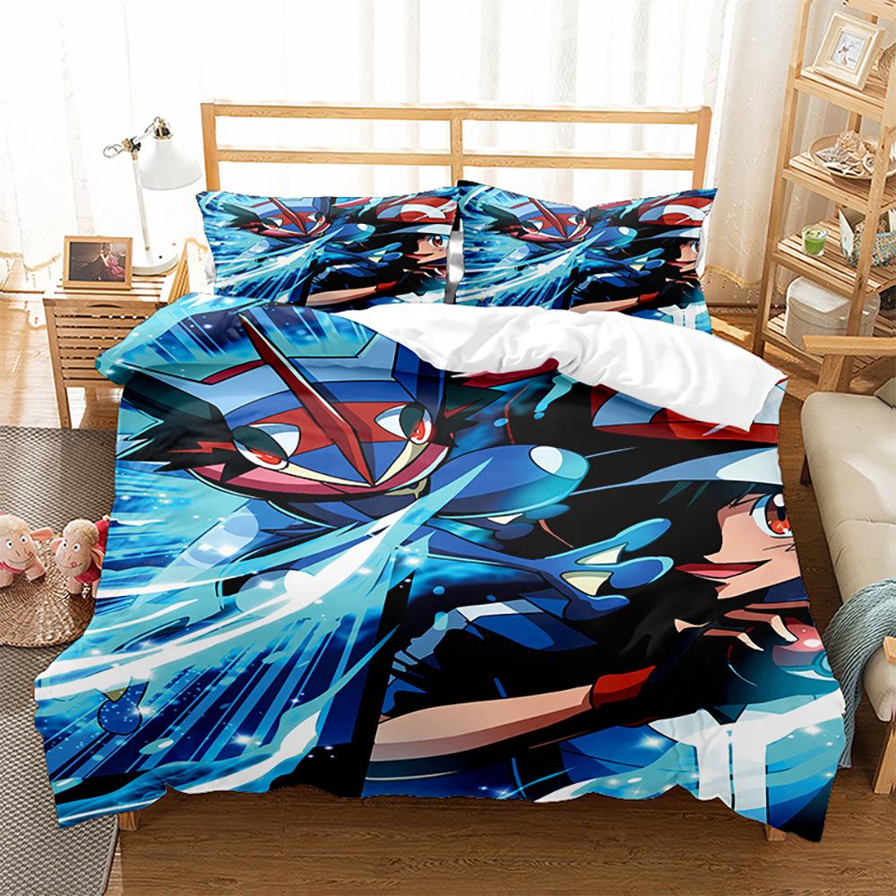 3D Digital Printing Quilt Cover Pillowcase Bedding Cartoon Pikachu Three-Piece Set Home Textile Four-Piece Set Grinding