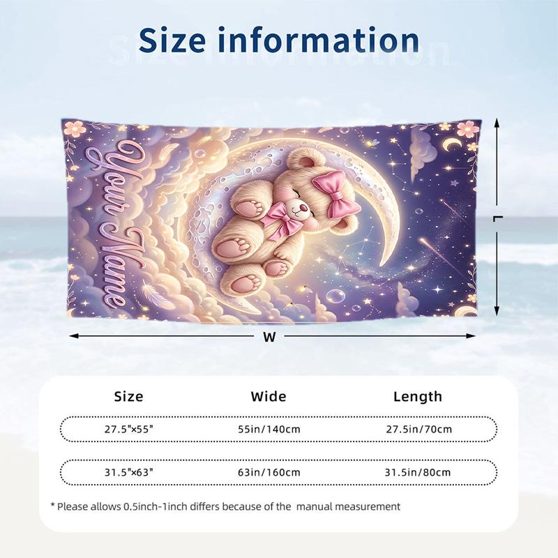 Teddy Bear Theme Beach Towel Personalized Custom Name & Text Soft Quick Dry Beach Towel for Swimming Travel