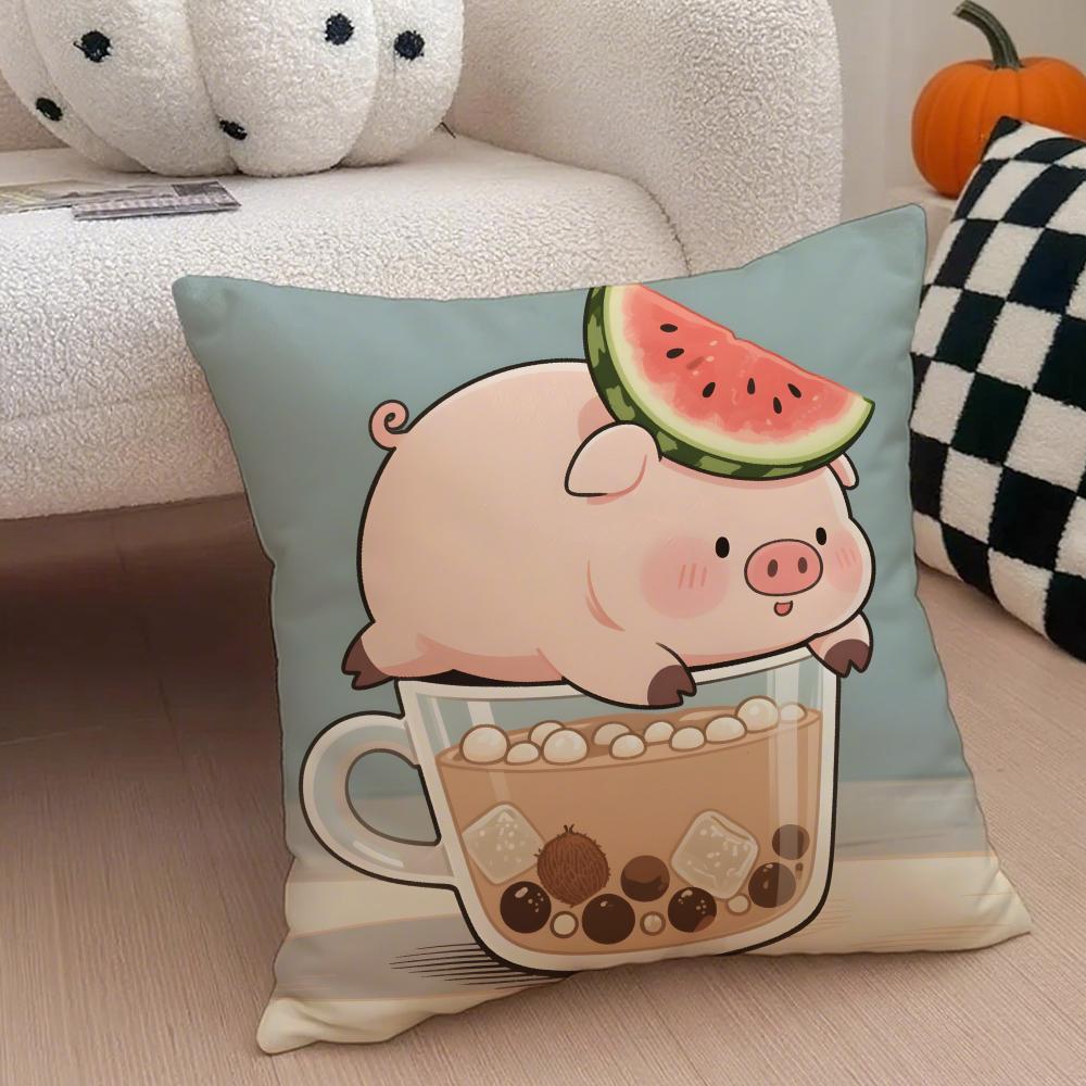 Cute Pig Summer Surprise Cushion Cover Throw Pillow Cover Hidden Button Durable Polyester Chair Cushion
