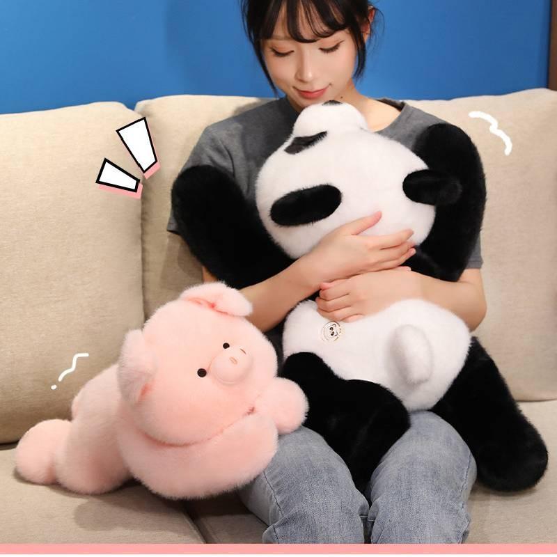 Peluche Maiale Panda in Posizione Sdraiata con Imbottitura in Cotone PP per Bambine e Regalo