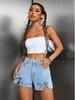 European & American Style Bowknot Denim Slit High-Waisted Retro Summer Shorts for Women