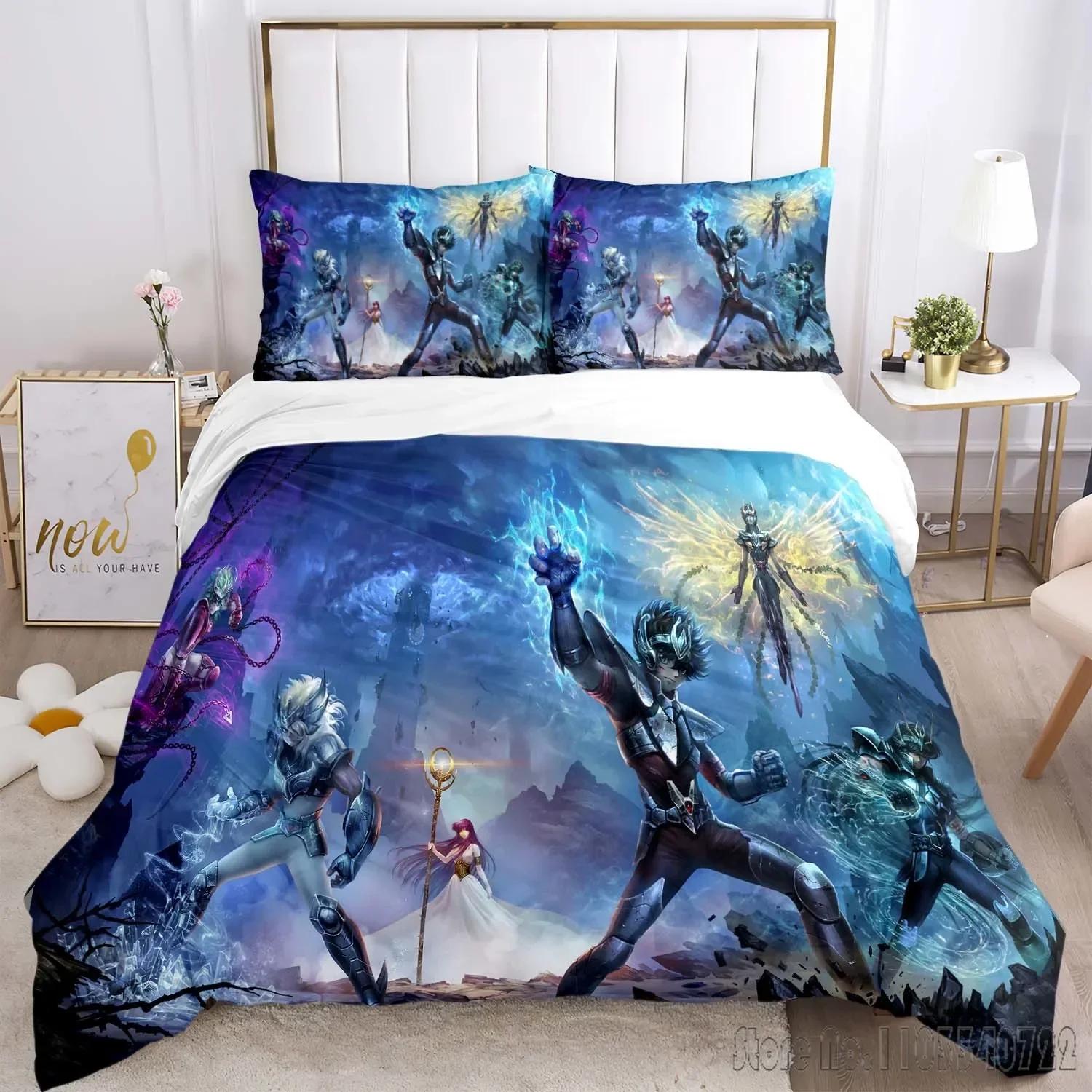 Admire Saint Seiya Padrão Desenho Animado Conjunto de Capa de Edredom HD Capa de Edredom para Crianças Conjuntos de Cama Roupas de Cama Decoração de Quarto EU Double 200x200cm