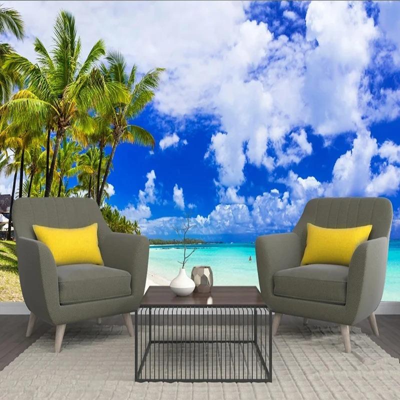Modern 3d Mural Beach Seascape Wallpaper Coconut Tree 3d Wall Painting Living Room Tv Sofa Backdrop Decor Wall Papers