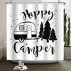 Camper Shower Curtain Happy Camper Trailer Car Rv Forest Mountain Tent Camping Bathroom Shower Curtain Waterproof Bath Curtain