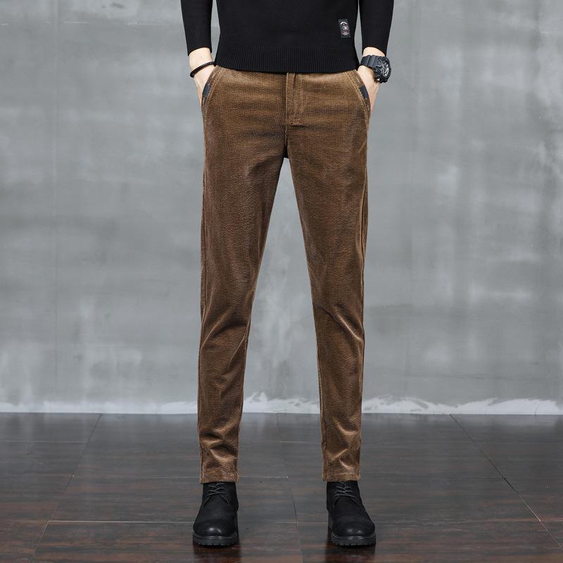 

Вельветовые модные мужские эластичные облегающие повседневные мужские брюки с закрытым задним карманом для удобной весенней мужской одежды 38