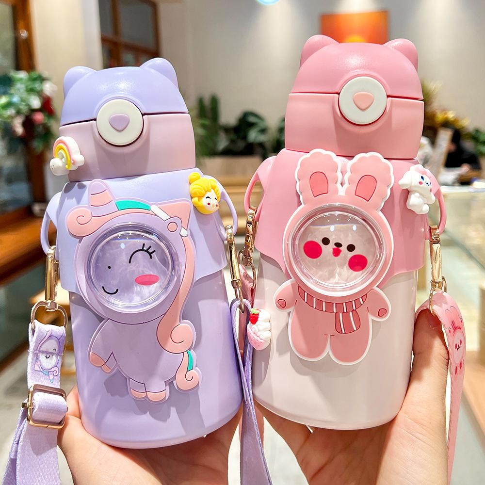 520ml Kawaii Thermos Bottle For Children Stainless Steel Thermal Cup With Straw Kettle Portable Kids Water Bottle For School