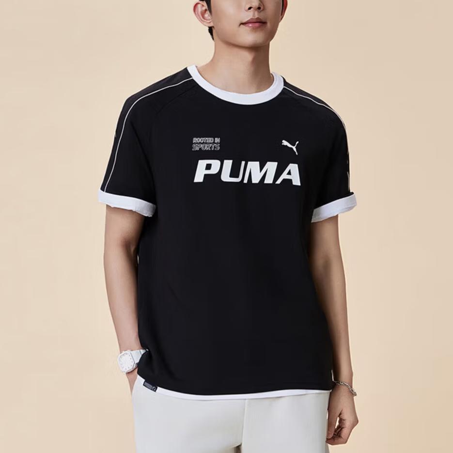 PUMA T Shirts Unisex Black Crew Neck Moderate Straight Fit 695496-01