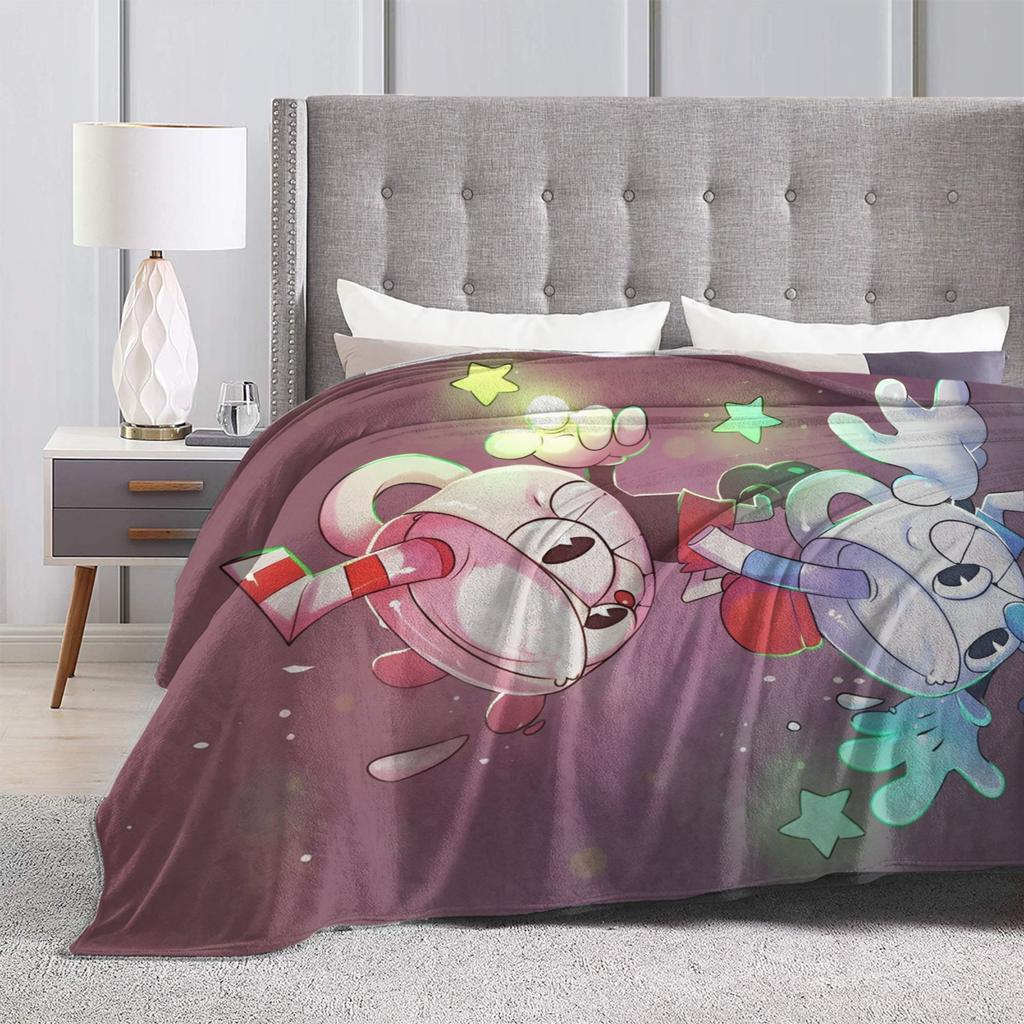 Cupheads And Mugman Blankets Flannel Game Lightweight Thin Throw Blankets for Bed Bedroom Quilt