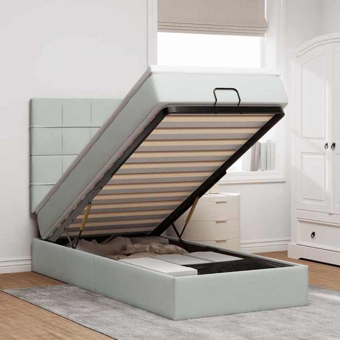 VidaXL Ottoman Bed Frame and Mattress Light Grey 90x190 Cm Velvet, Bed Frame, Upholstered Bed Frame, Bed Frame 3314288