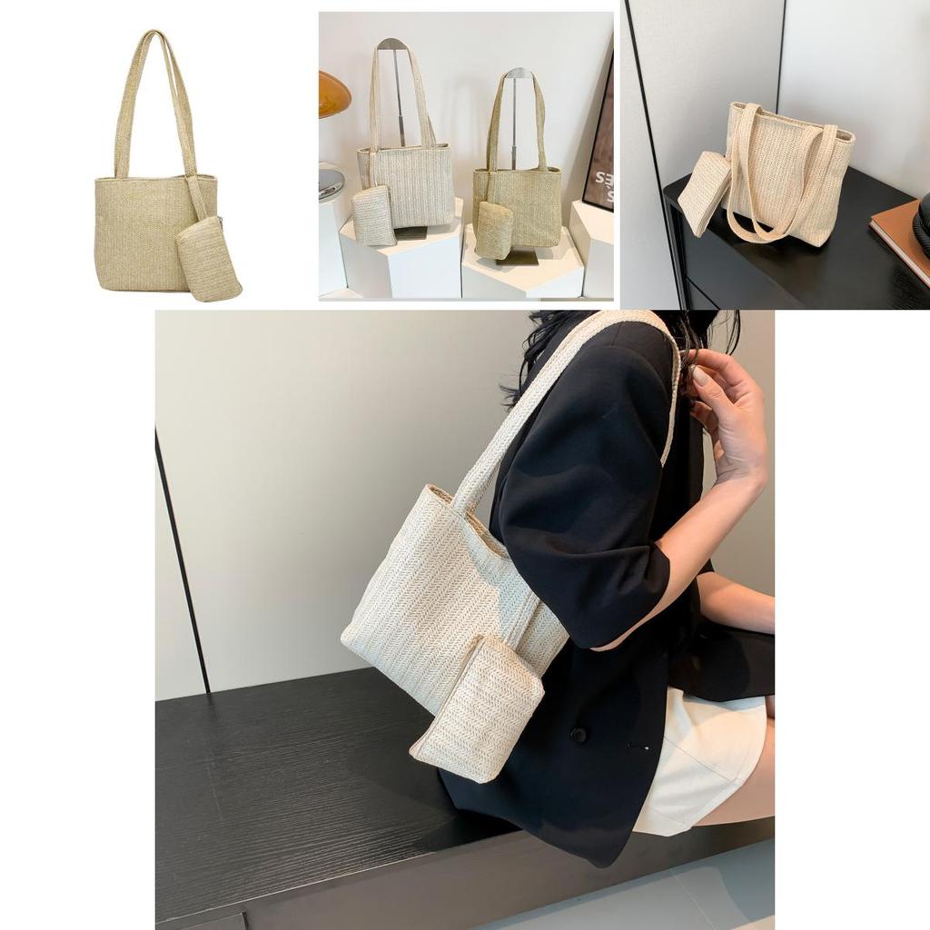 2024 Spring New Simple Casual Tote Bag Large Capacity Fashion Street Trend Straw Woven Shoulder Bag