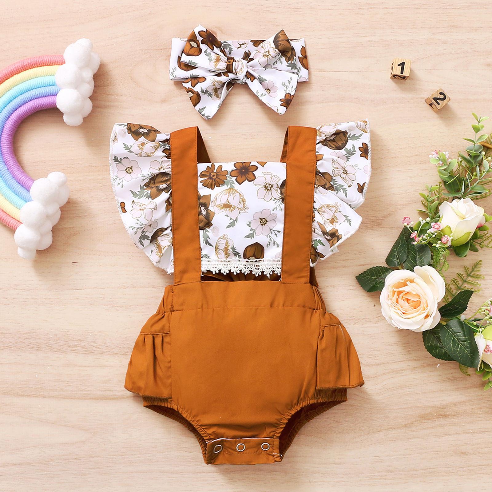 

Комбинезон с открытой спиной и рюшами из змеиной кожи для маленьких девочек, боди + повязки на голову 80 коричневый