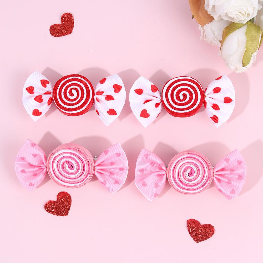 2Pcs Candy Bow Hair Clips Sweet Strawberry Heart Print Hairpins Rainbow Barrette For Girls Kids Children Headwear Accessories