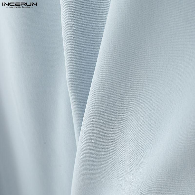 INCERUN Oversized Men Lapel Neck Long Sleeve Bandage Casual Loose Cropped Shirts