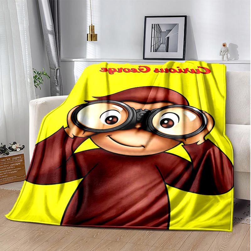 Curious George Flannel Blanket Soft Warm All-Season Throw, Design for Camping, Car Travel, Hiking Sofa, Bed, Office Perfect Gift for Parties