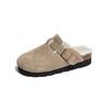 Cowhide Version of Boken Shoes Thick-soled Wool Cotton Shoes Women's Velvet Thickened Leather Autumn and Winter Boken Shoes Wear Fluffy Slippers
