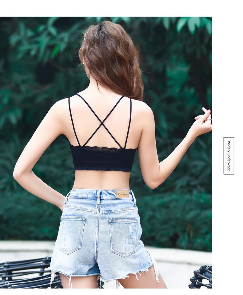 Spitzen-Tube-Top mit V-Ausschnitt und überkreuztem Rücken und Sichtschutz für Damen