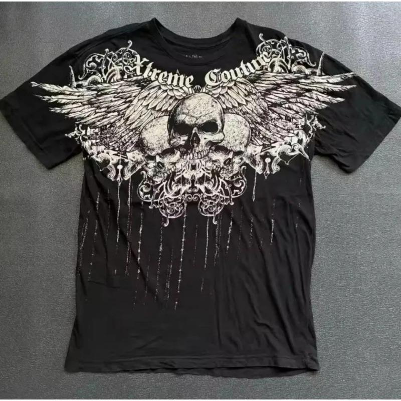 European and American men's summer fashion skull letter print comfortable and breathable round neck T-shirt outdoor street top