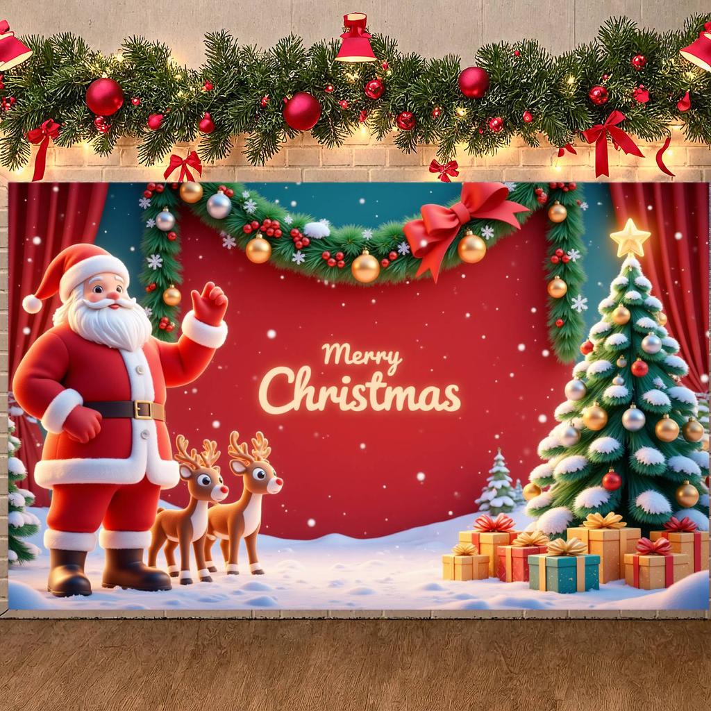 Xmas Party Banner Santa Claus Design Xmas Banner Festive Banner Reindeer Image For New Year Decor Christmas Party Family Party