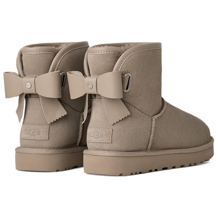 UGG Ultra Mini Bailey Leather Bow Comfortable Fashion Snow Boots Women boots Pebble-Grey 1174494-CBBLG