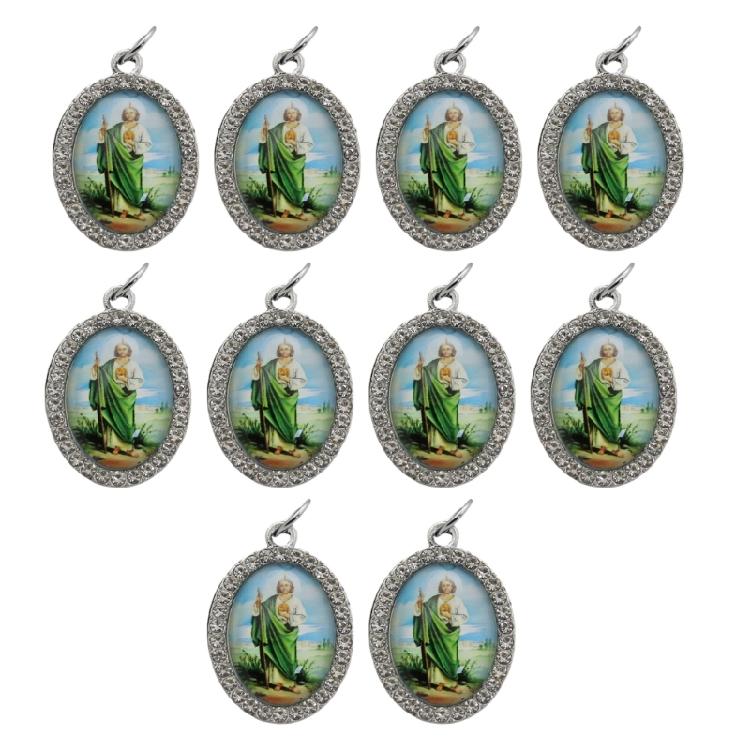 10Pcs Religious Oval Pendant Metal Rhinestones Charm for DIY Jewelry Making