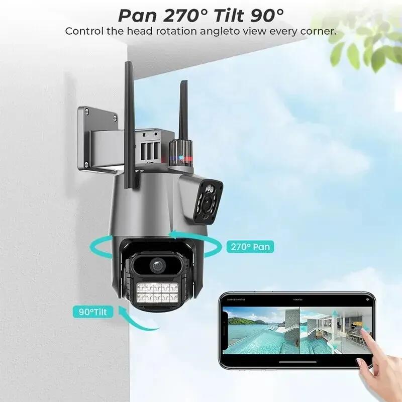 8Mp 4K Wifi Camera Dual Lens Security Protection Waterproof Cctv Video Surveillance Police Light Alarm Ip Camera