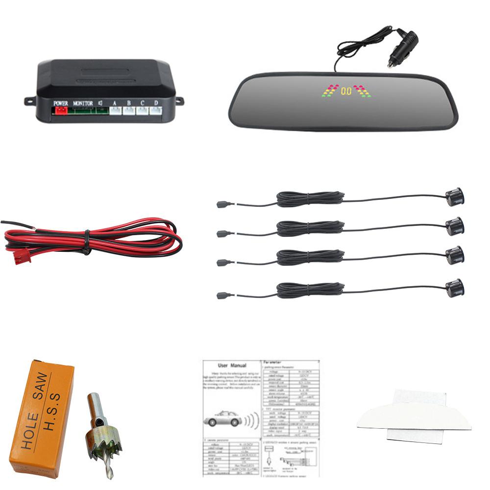 Wireless Car Reverse Radar Sensor Kit DC 12V With LCD Color Screen Rearview Mirror Wireless Reversing Radar