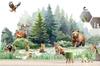 Children's photo wallpaper forest animals in a clearing bear lynx deer M139 300x200