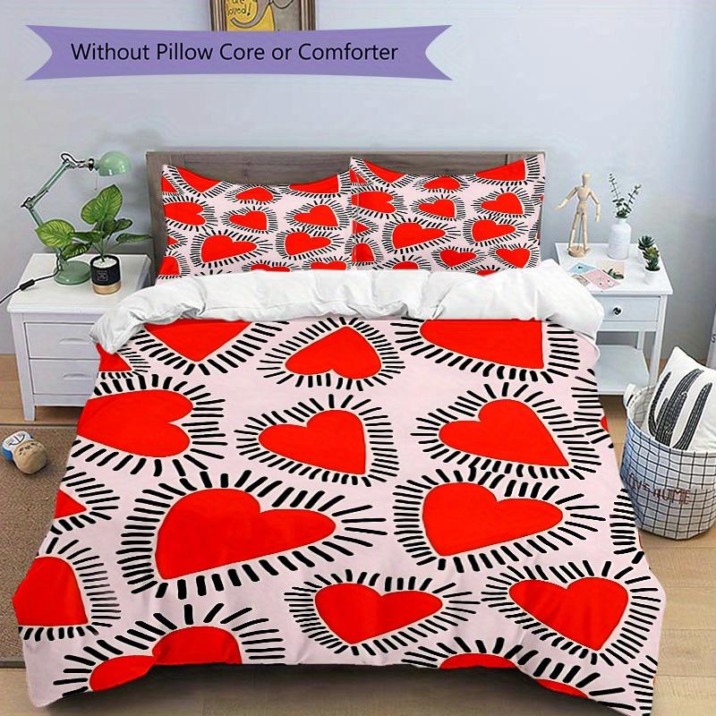3pcs Heart Pattern Bedding Set, Breathable and Soft, Suitable for All Seasons, Ideal for Home Use, Suitable for Bedroom Decor yy250821234