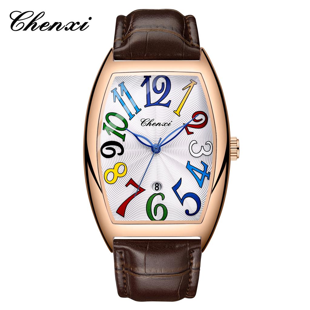 CHENXI 8217 OriginalWatch Top Brand Tonneau Quality Quartz Wristwatch Date Waterproof Leather Watch for Man Luminous Luxury