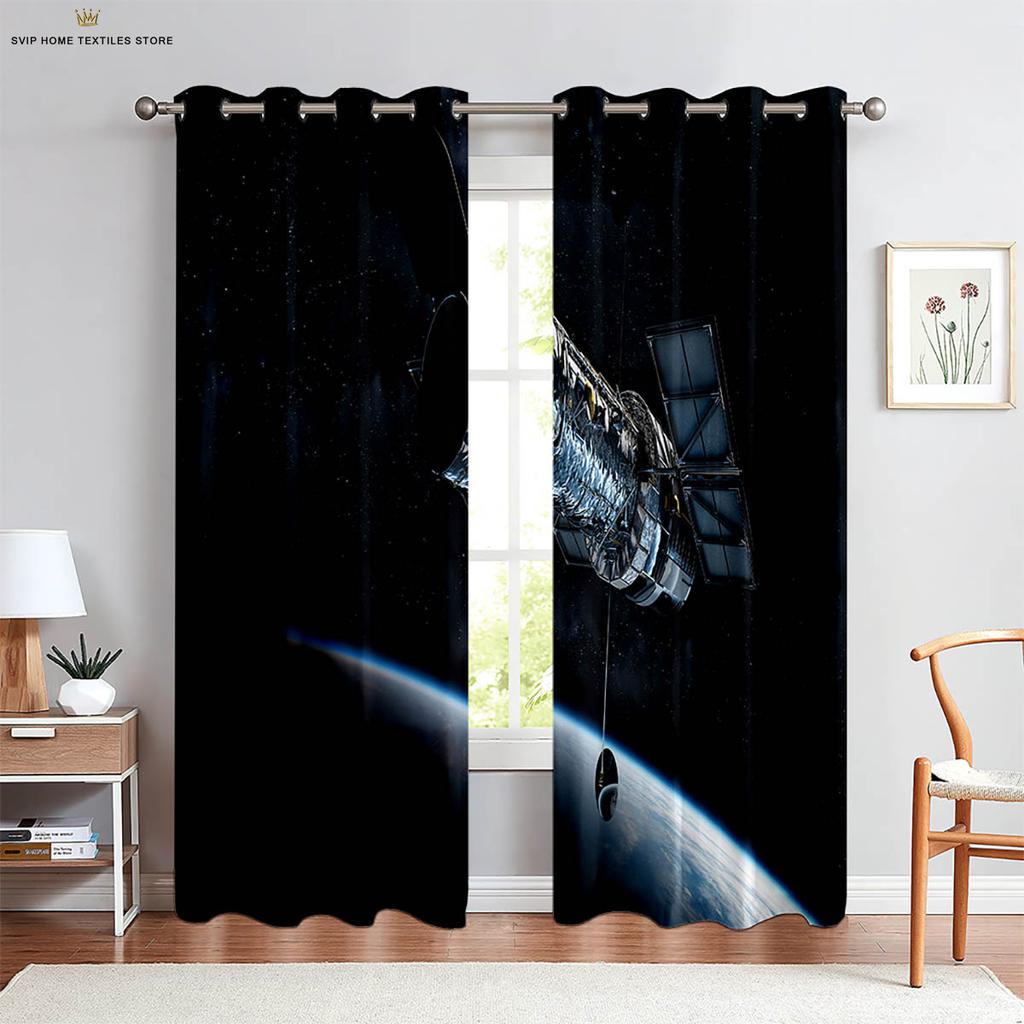 Dreamy Starry Sky Galaxy 3D Printed Curtains, Blackout, Heat Insulation, Living Room, Study, Bedroom, Home Decoration, 2 Pcs