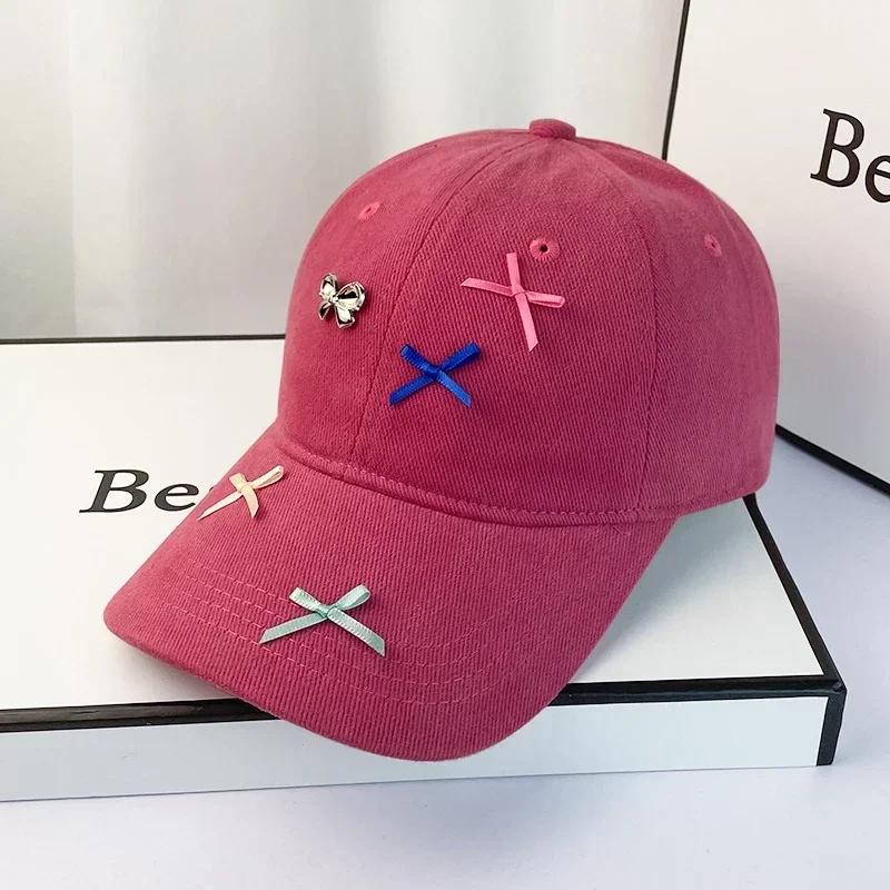 Korean Dopamine Bow Embroidery Baseball Cap Adjustable Washed Denim Snapback Hats For Women Girl Cute Top Sun Hat Female Caps