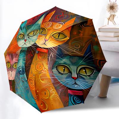 1pc Cat Artwork Automatic Open/Close Umbrella Compact Folding Umbrella, All-Season Portable Umbrella for Women/Men F1124305