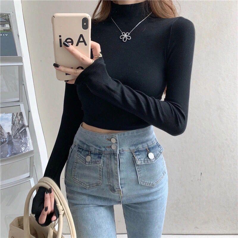 Cropped Tops Ženy Rolák Svetr Dlouhý rukáv Bodycon Sexy svetr Pletené zboží Černá Bílá Svetr Podzim Zima Ženy Topy Oblečení