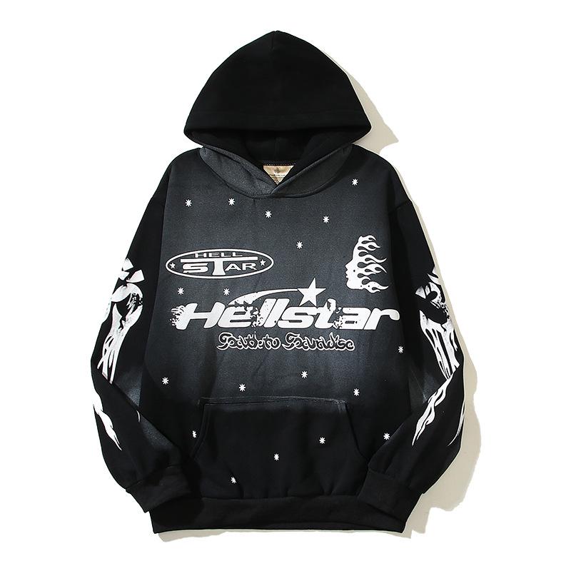 Retro mikina Hellstars s ručně malovaným graffiti - Trendy design s odlupující se barvou a barvením blátem