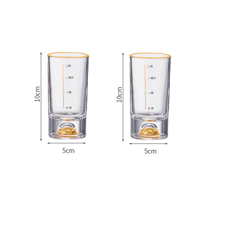 2pcs Sets Luxury Cocktail Glass Crystal Gold Foil Glass Cup Golden Mountain Shaped Wine Glass 50ml/100ml High End Spirits Cup
