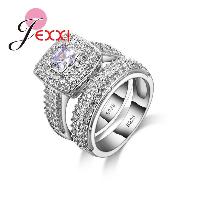

Classcial 925 Silver Wedding Ring Sets For Women Bijoux For Lady Vintage Luxury CZ Crystal Jewelry Accessories 5