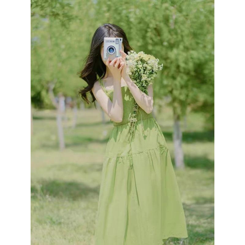 Mint Mambo Wind Grün Spaghettiträgerkleid für Damen - 2025 Sommer Strandurlaubsstil