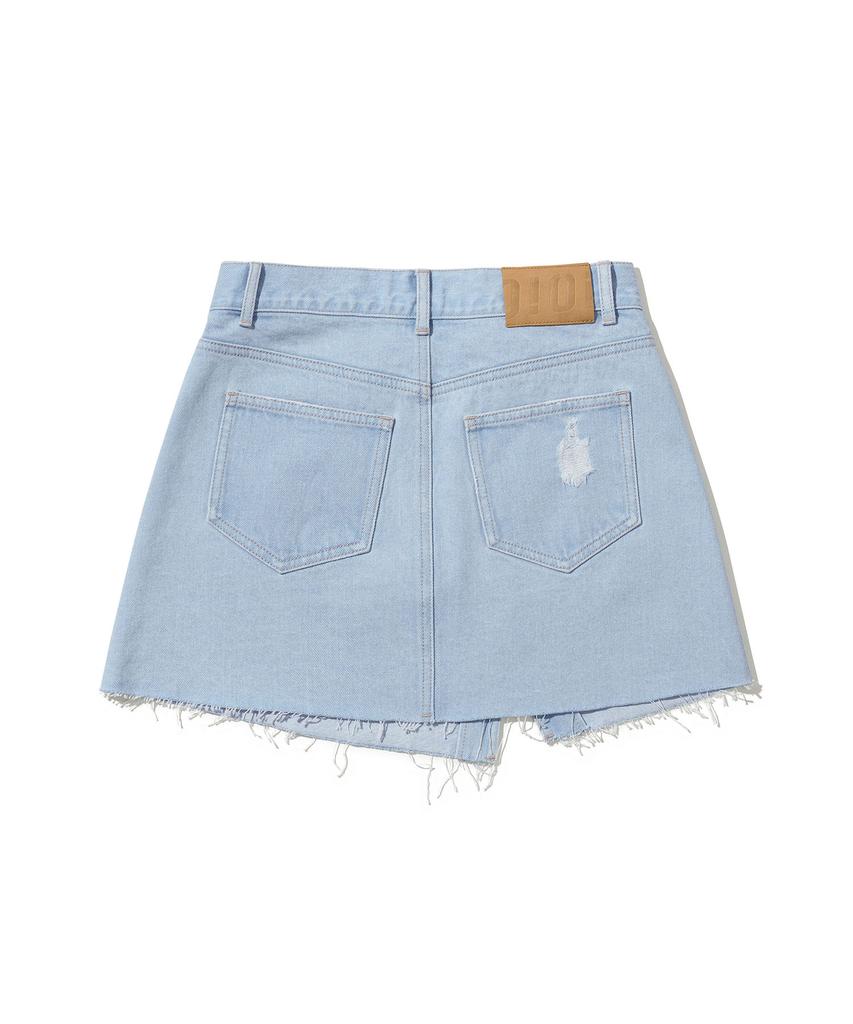 Oioi Collection Raw Edge Wrap Skirt_Light Blue