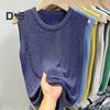Women Vest Tops Round Neck Sleeveless Solid Color Loose Fit Ice Silk Tank Tops Breathable Versatile Vest