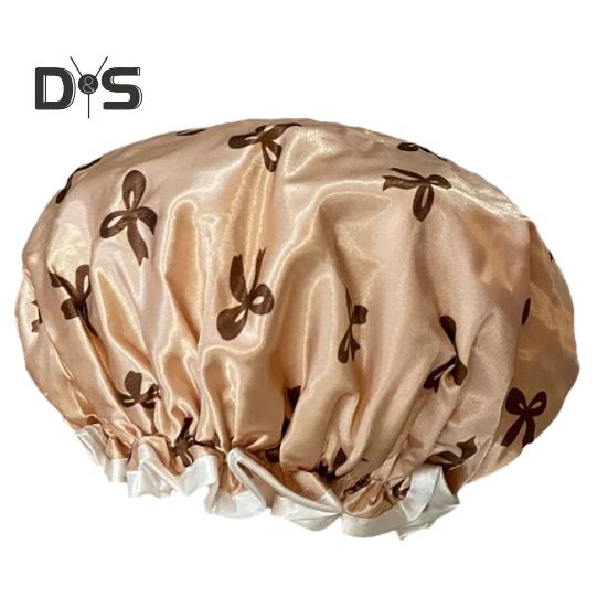 

Женская шапочка для душа с двойным слоем атласной отделки, водонепроницаемая, внутренний слой, защита волос, эластичная шапочка для душа, макияж розового золота