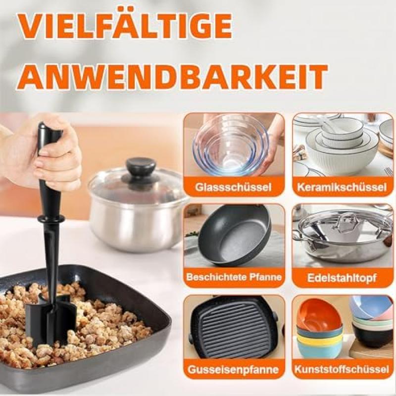 VOOZOMO Meat Chopper & Potato Masher with 5 Blades, Heat-Resistant Nylon Kitchen Utensil, Safe for Non-Stick Pans, Ideal for Beef & Turkey